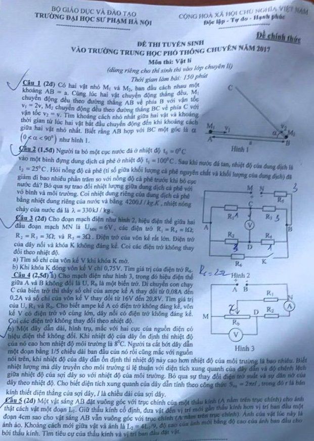 Đề thi tuyển sinh vào Lớp 10 THPT Chuyên - Môn Vật lý - Đại học Sư phạm Hà Nội - Năm 2017,Đề thi vào 10,đề thi tuyển sinh vào 10,đề thi tuyển sinh trung học phổ thông lớp 10,đề thi tuyển sinh lớp 10 đại học sư phạm Hà Nội,đề thi tuyển sinh trung học phổ thông lớp 10 khối chuyên,đề thi tuyển sinh trung học phổ thông lớp 10 môn toán khối chuyên