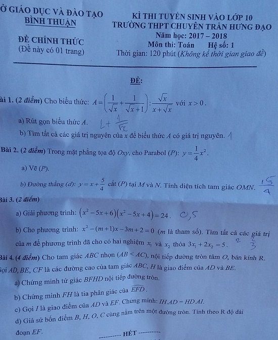 Đề thi tuyển sinh vào Lớp 10 - Môn Toán - Trường THPT Chuyên Trần Hưng Đạo - Tỉnh Bình Thuận - Năm học 2017-2018,đề thi vào 10,đề thi tuyển sinh vào 10 THPT,đề thi tuyển sinh vào 10 môn toán,đề thi tuyển sinh vào 10 môn toán khối chuyên 2017,đề thi tuyển sinh vào 10 môn toán khối chuyên tỉnh Bình Thuận năm 2017