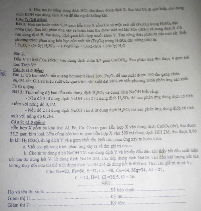 Đề thi HSG Hoá 9 cấp thành phố - TP Bảo Lộc - Lâm Đồng,Đề thi HSG Hoá 9