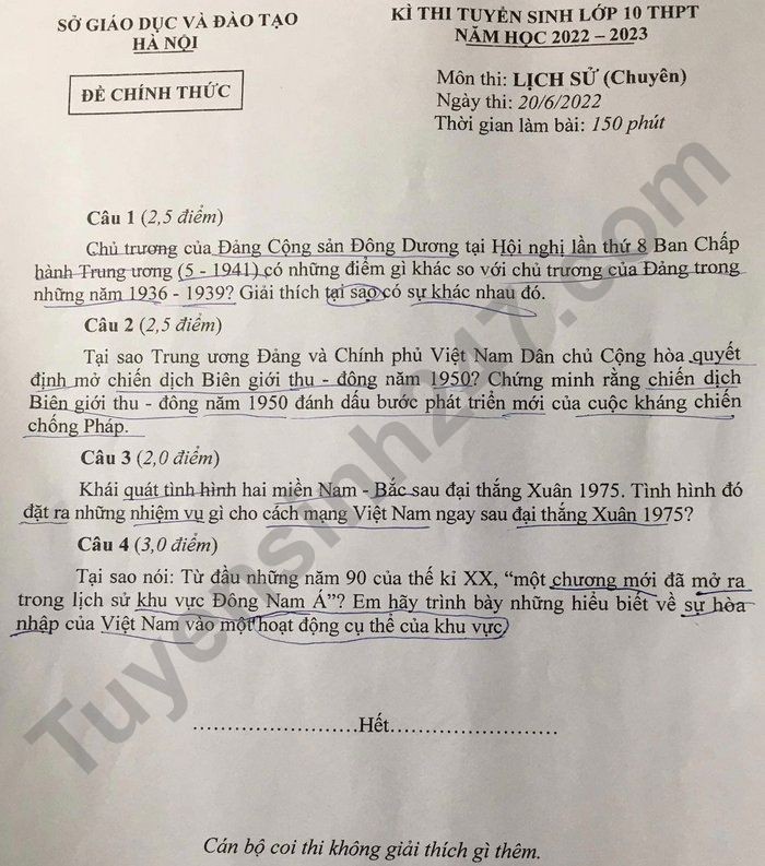 Đề thi vào 10 chuyên Sử Sở GDĐT Hà Nội năm 2022,Đề thi vào 10 chuyên Sử Sở GDĐT Hà Nội,Đề thi vào 10 chuyên Sử,Đề thi vào 10