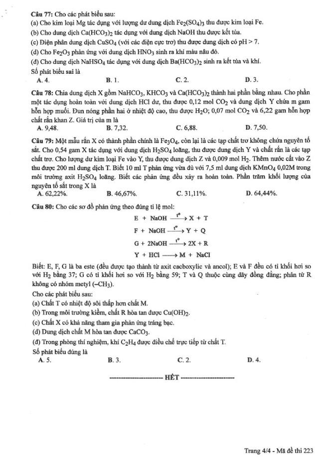 Đề thi môn Hóa mã đề 223 - Tốt nghiệp THPT 2024,Đề thi môn Hóa Tốt nghiệp THPT 2024