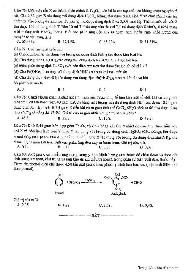 Đề thi môn Hóa mã đề 222 - Tốt nghiệp THPT 2024,Đề thi môn Hóa Tốt nghiệp THPT 2024