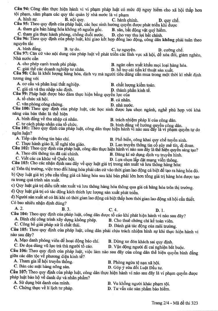 Đề thi môn Giáo Dục Công Dân mã đề 323 - Tốt nghiệp THPT 2024,Đề thi môn Giáo Dục Công Dân Tốt nghiệp THPT 2024,Đề thi Tốt nghiệp THPT 2024 môn Giáo Dục Công Dân