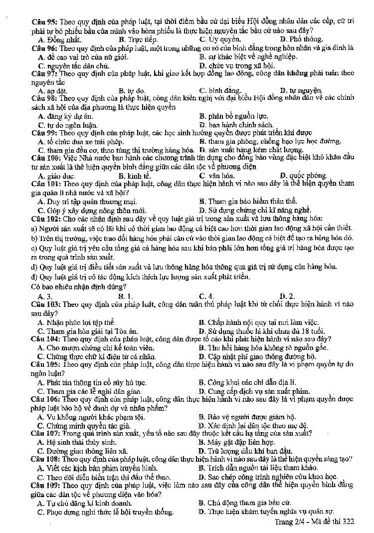 Đề thi môn Giáo Dục Công Dân mã đề 322 - Tốt nghiệp THPT 2024,Đề thi môn Giáo Dục Công Dân Tốt nghiệp THPT 2024,Đề thi Tốt nghiệp THPT 2024 môn Giáo Dục Công Dân