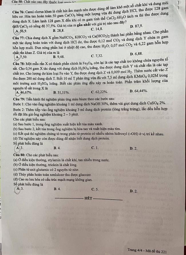 Đáp án đề thi môn Hóa mã đề 221 - Tốt nghiệp THPT 2024,Đề thi môn Hóa mã đề 221 - Tốt nghiệp THPT 2024,Đề thi môn Hóa Tốt nghiệp THPT 2024
