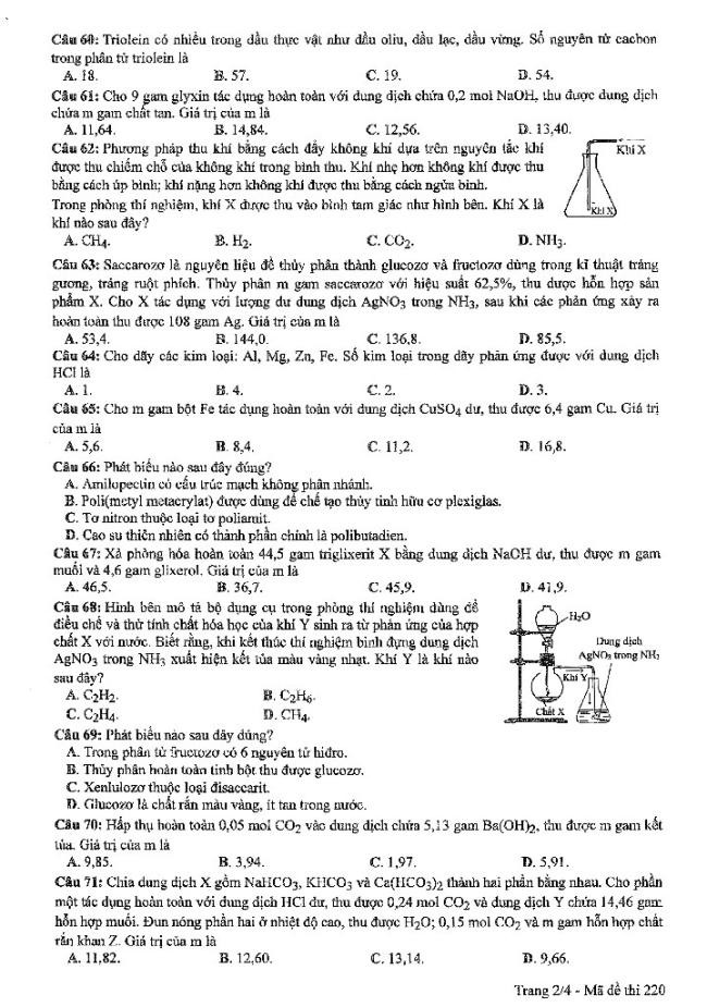 Đáp án đề thi môn Hóa mã đề 220 - Tốt nghiệp THPT 2024,Đề thi môn Hóa mã đề 220 - Tốt nghiệp THPT 2024,Đề thi môn Hóa Tốt nghiệp THPT