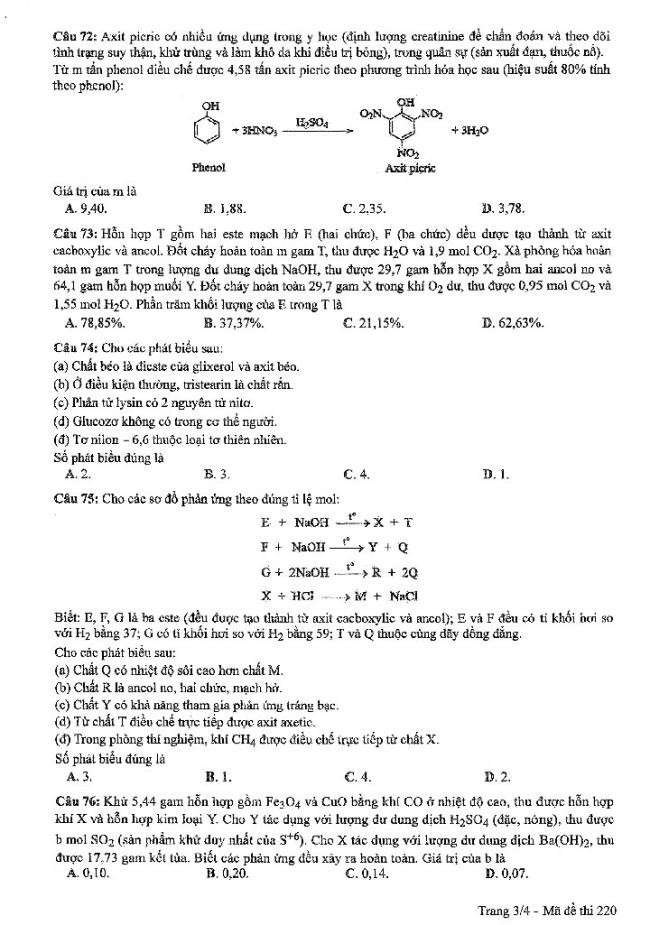 Đáp án đề thi môn Hóa mã đề 220 - Tốt nghiệp THPT 2024,Đề thi môn Hóa mã đề 220 - Tốt nghiệp THPT 2024,Đề thi môn Hóa Tốt nghiệp THPT