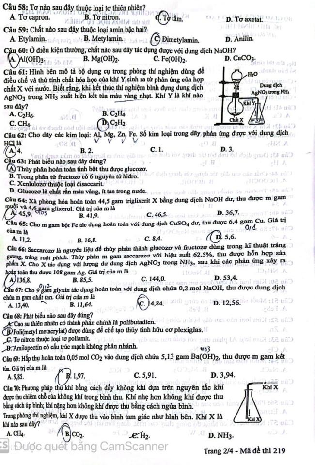 Đáp án đề thi môn Hóa mã đề 219 - Tốt nghiệp THPT 2024,Đề thi môn Hóa mã đề 219 - Tốt nghiệp THPT 2024,Đề thi môn Hóa Tốt nghiệp THPT
