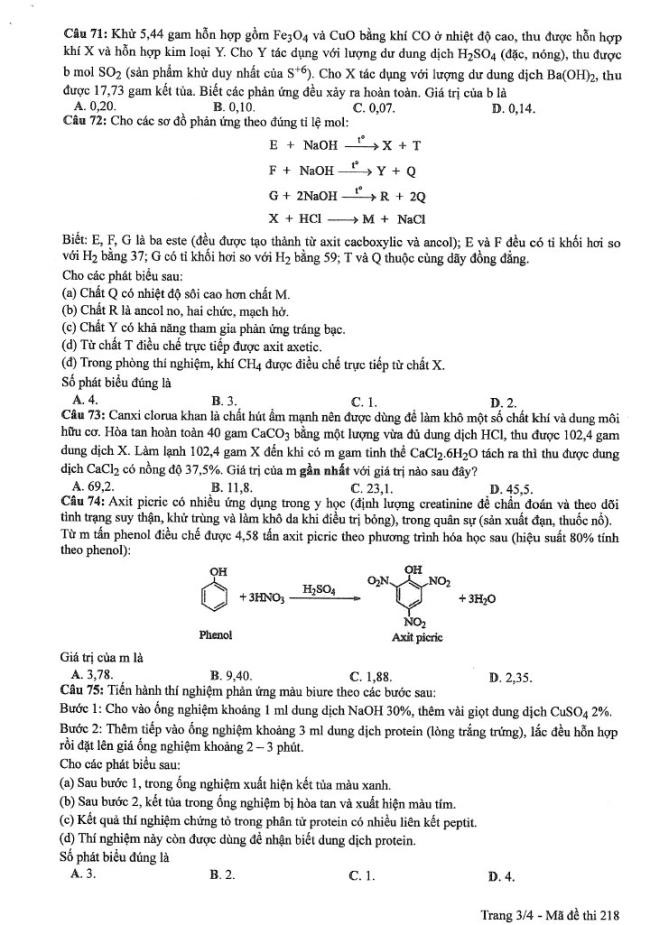 Đáp án đề thi môn Hóa mã đề 218 - Tốt nghiệp THPT 2024,Đề thi môn Hóa mã đề 218 - Tốt nghiệp THPT 2024,Đề thi môn Hóa Tốt nghiệp THPT