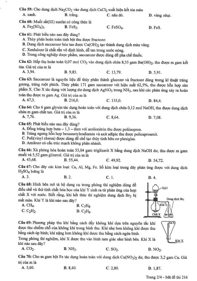 Đáp án đề thi môn Hóa mã đề 216 - Tốt nghiệp THPT 2024,Đề thi môn Hóa mã đề 216 - Tốt nghiệp THPT 2024,Đề thi môn Hóa Tốt nghiệp THPT