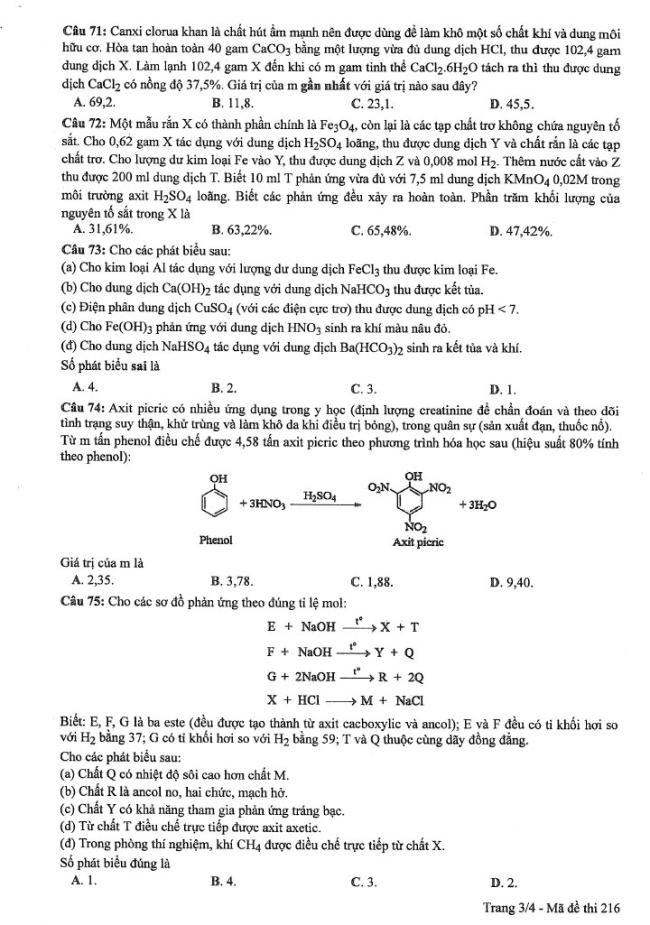 Đáp án đề thi môn Hóa mã đề 216 - Tốt nghiệp THPT 2024,Đề thi môn Hóa mã đề 216 - Tốt nghiệp THPT 2024,Đề thi môn Hóa Tốt nghiệp THPT