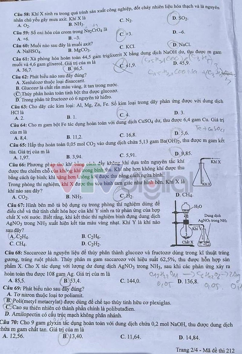 Đáp án đề thi môn Hóa mã đề 212 - Tốt nghiệp THPT 2024,Đề thi môn Hóa mã đề 212 - Tốt nghiệp THPT 2024,Đề thi môn Hóa Tốt nghiệp THPT