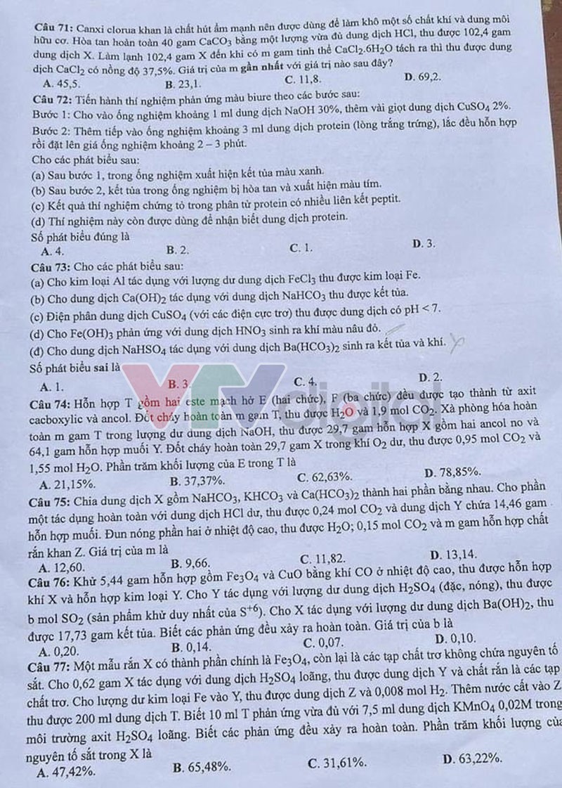 Đáp án đề thi môn Hóa mã đề 212 - Tốt nghiệp THPT 2024,Đề thi môn Hóa mã đề 212 - Tốt nghiệp THPT 2024,Đề thi môn Hóa Tốt nghiệp THPT