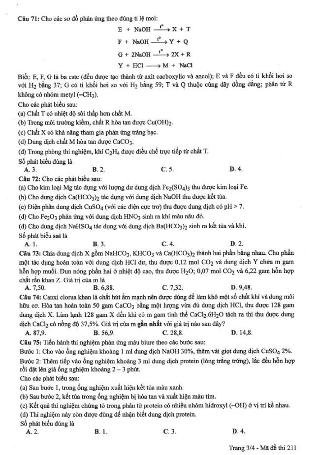 Đáp án đề thi môn Hóa mã đề 211 - Tốt nghiệp THPT 2024,Đề thi môn Hóa mã đề 211 - Tốt nghiệp THPT 2024,Đề thi môn Hóa Tốt nghiệp THPT