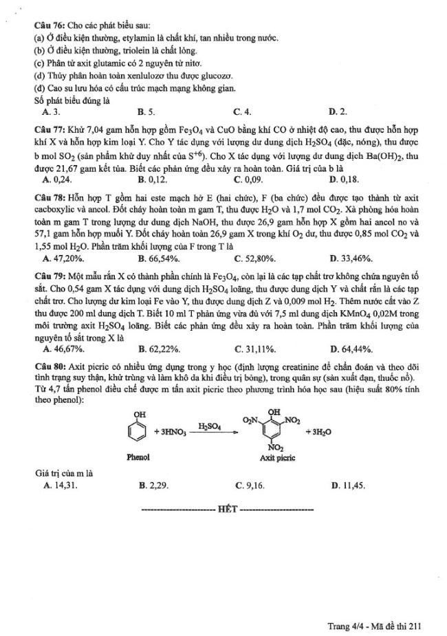 Đáp án đề thi môn Hóa mã đề 211 - Tốt nghiệp THPT 2024,Đề thi môn Hóa mã đề 211 - Tốt nghiệp THPT 2024,Đề thi môn Hóa Tốt nghiệp THPT