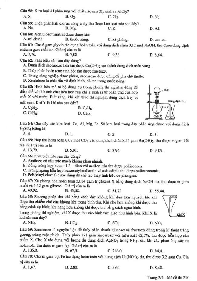 Đáp án đề thi môn Hóa mã đề 210 - Tốt nghiệp THPT 2024,Đề thi môn Hóa mã đề 210 - Tốt nghiệp THPT 2024,Đề thi môn Hóa Tốt nghiệp THPT