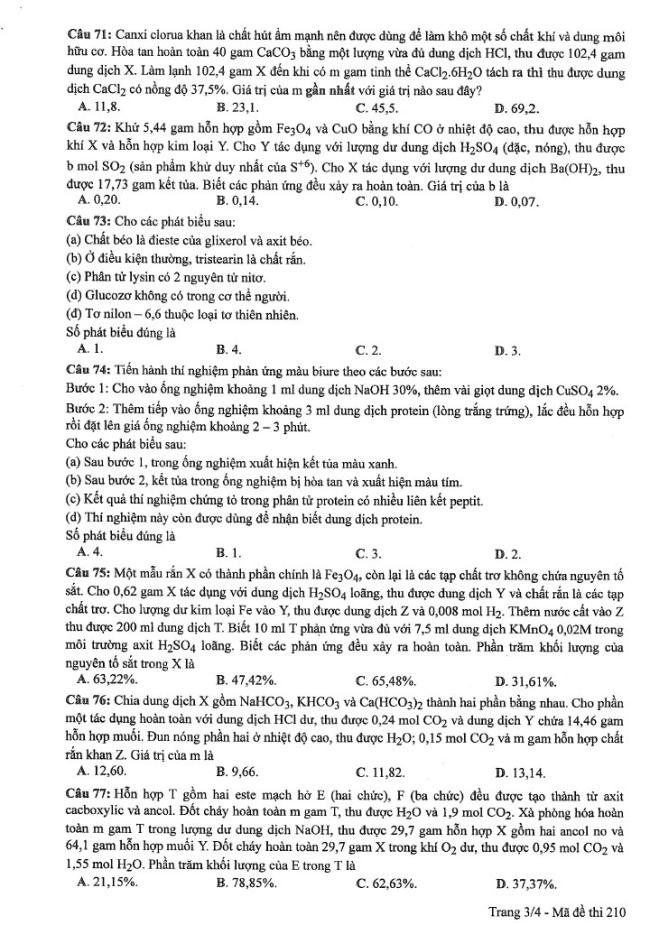 Đáp án đề thi môn Hóa mã đề 210 - Tốt nghiệp THPT 2024,Đề thi môn Hóa mã đề 210 - Tốt nghiệp THPT 2024,Đề thi môn Hóa Tốt nghiệp THPT