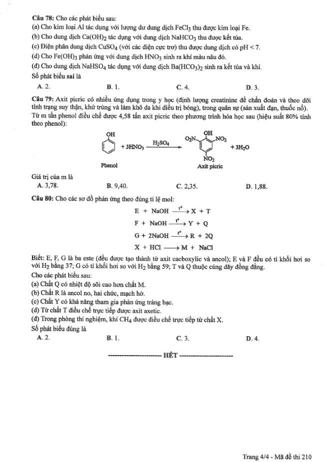 Đáp án đề thi môn Hóa mã đề 210 - Tốt nghiệp THPT 2024,Đề thi môn Hóa mã đề 210 - Tốt nghiệp THPT 2024,Đề thi môn Hóa Tốt nghiệp THPT