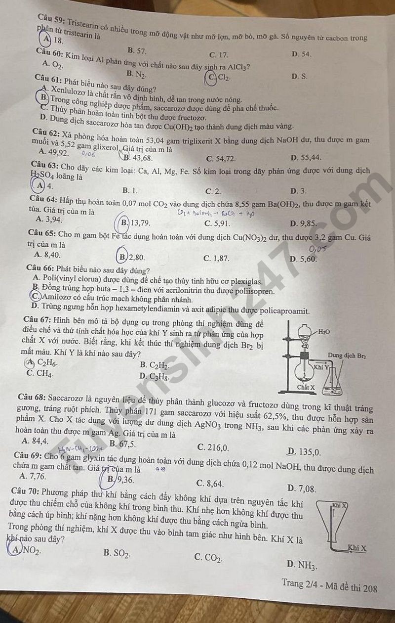 Đáp án đề thi môn Hóa mã đề 208 - Tốt nghiệp THPT 2024,Đề thi môn Hóa mã đề 208 - Tốt nghiệp THPT 2024,Đề thi môn Hóa Tốt nghiệp THPT