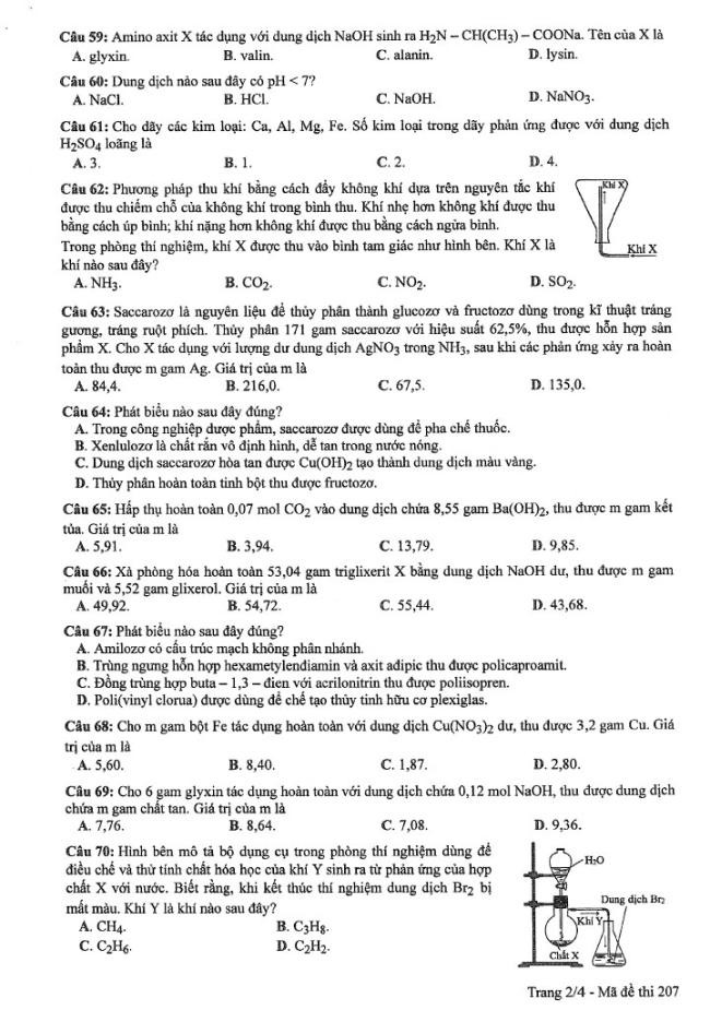 Đáp án đề thi môn Hóa mã đề 207 - Tốt nghiệp THPT 2024,Đề thi môn Hóa mã đề 207 - Tốt nghiệp THPT 2024,Đề thi môn Hóa Tốt nghiệp THPT