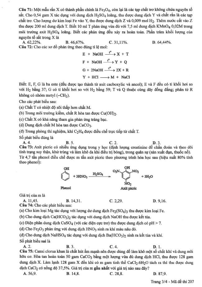 Đáp án đề thi môn Hóa mã đề 207 - Tốt nghiệp THPT 2024,Đề thi môn Hóa mã đề 207 - Tốt nghiệp THPT 2024,Đề thi môn Hóa Tốt nghiệp THPT