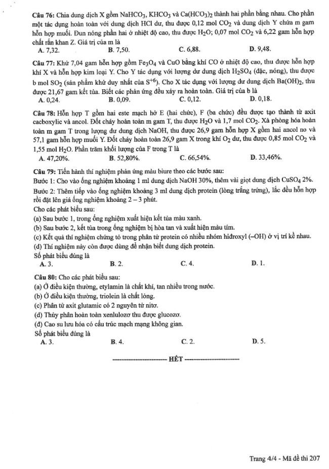 Đáp án đề thi môn Hóa mã đề 207 - Tốt nghiệp THPT 2024,Đề thi môn Hóa mã đề 207 - Tốt nghiệp THPT 2024,Đề thi môn Hóa Tốt nghiệp THPT