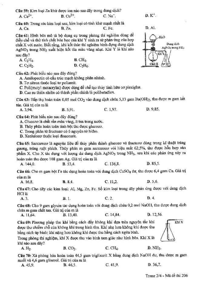 Đáp án đề thi môn Hóa mã đề 205 - Tốt nghiệp THPT 2024,Đề thi môn Hóa mã đề 205 - Tốt nghiệp THPT 2024,Đề thi môn Hóa Tốt nghiệp THPT