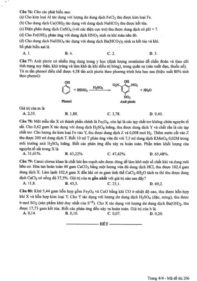 Đáp án đề thi môn Hóa mã đề 205 - Tốt nghiệp THPT 2024,Đề thi môn Hóa mã đề 205 - Tốt nghiệp THPT 2024,Đề thi môn Hóa Tốt nghiệp THPT