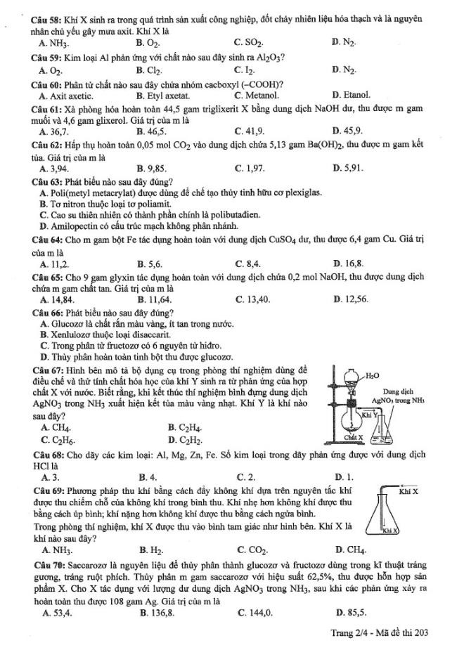 Đáp án đề thi môn Hóa mã đề 203 - Tốt nghiệp THPT 2024,Đề thi môn Hóa mã đề 203 - Tốt nghiệp THPT 2024,Đề thi môn Hóa Tốt nghiệp THPT