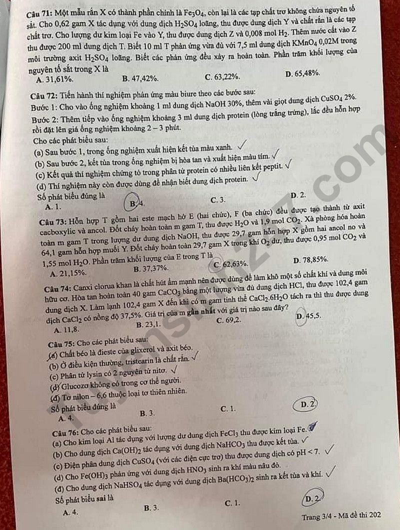 Đáp án đề thi môn Hóa mã đề 202 - Tốt nghiệp THPT 2024,Đề thi môn Hóa mã đề 202 - Tốt nghiệp THPT 2024,Đề thi môn Hóa Tốt nghiệp THPT