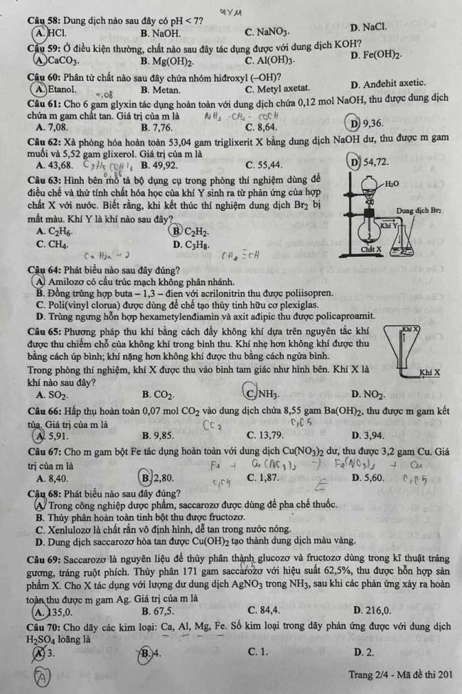 Đáp án đề thi môn Hóa mã đề 201 - Tốt nghiệp THPT 2024,Đề thi môn Hóa mã đề 201 - Tốt nghiệp THPT 2024,Đề thi môn Hóa Tốt nghiệp THPT