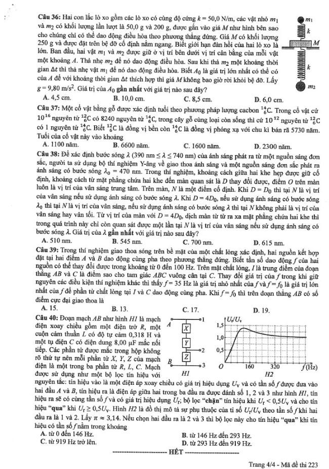 Đáp án đề thi môn Lý mã đề 223 - Tốt nghiệp THPT 2024,Đề thi môn Lý mã đề 223 - Tốt nghiệp THPT 2024,Đề thi môn Lý Tốt nghiệp THPT