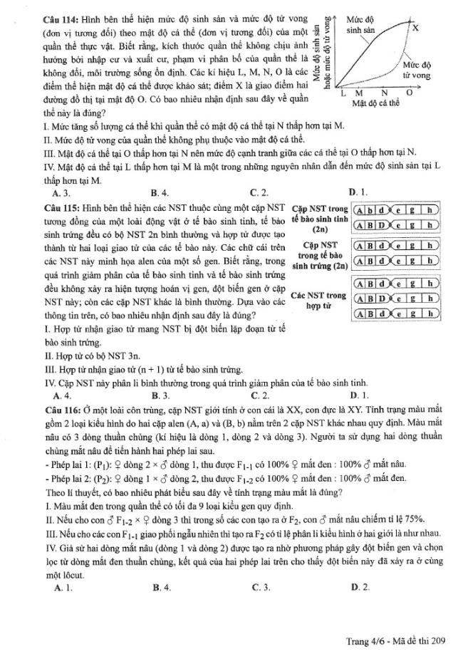 Đề thi môn Sinh Học mã đề 209 - Tốt nghiệp THPT 2024,Đề thi môn Sinh Học Tốt nghiệp THPT 2024