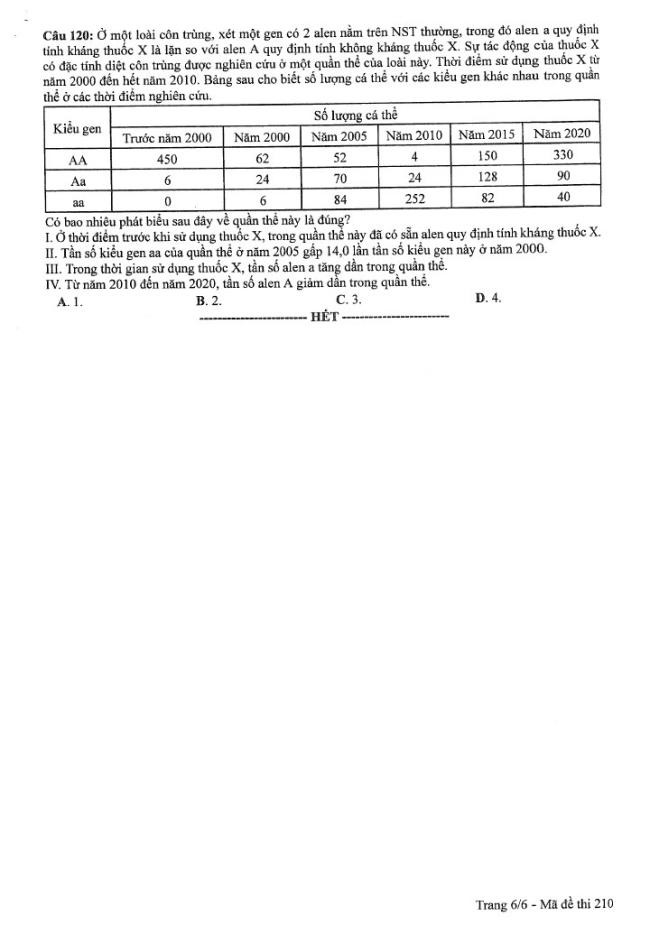 Đề thi môn Sinh Học mã đề 210 - Tốt nghiệp THPT 2024,Đề thi môn Sinh Học Tốt nghiệp THPT 2024