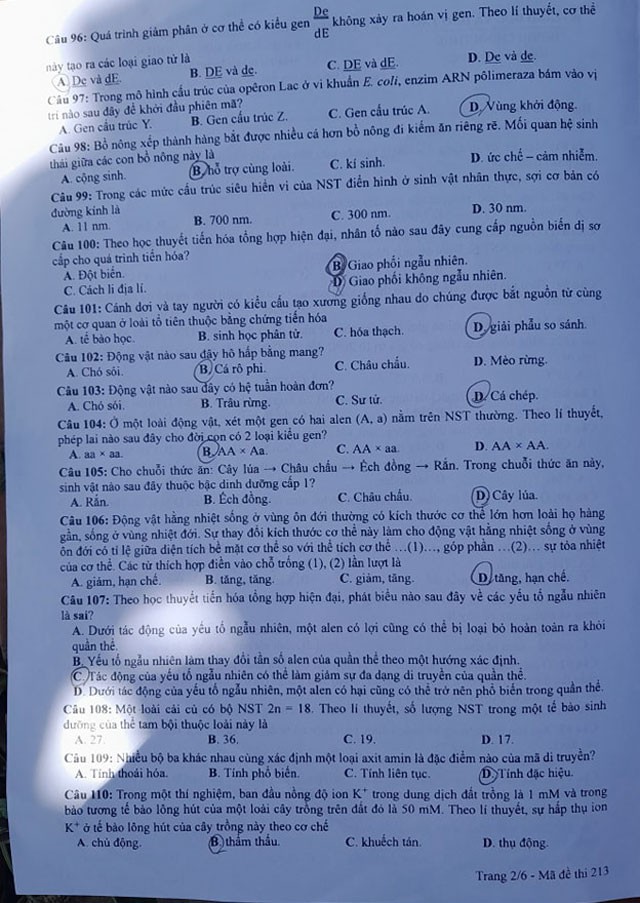 Đề thi môn Sinh Học mã đề 213 - Tốt nghiệp THPT 2024,,Đề thi môn Sinh Học Tốt nghiệp THPT 2024,