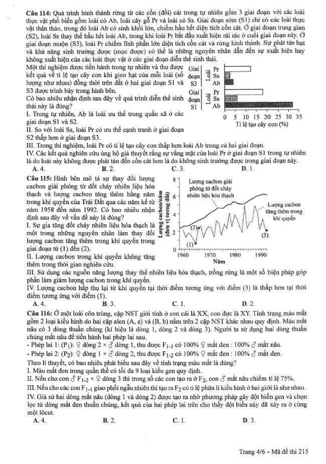 Đề thi môn Sinh Học mã đề 215 - Tốt nghiệp THPT 2024,Đề thi môn Sinh Học Tốt nghiệp THPT 2024