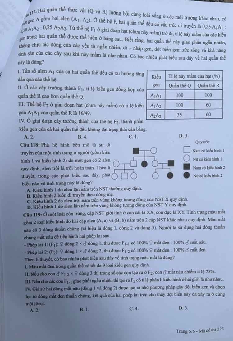 Đề thi môn Sinh Học mã đề 223 - Tốt nghiệp THPT 2024,Đề thi môn Sinh Học Tốt nghiệp THPT 2024