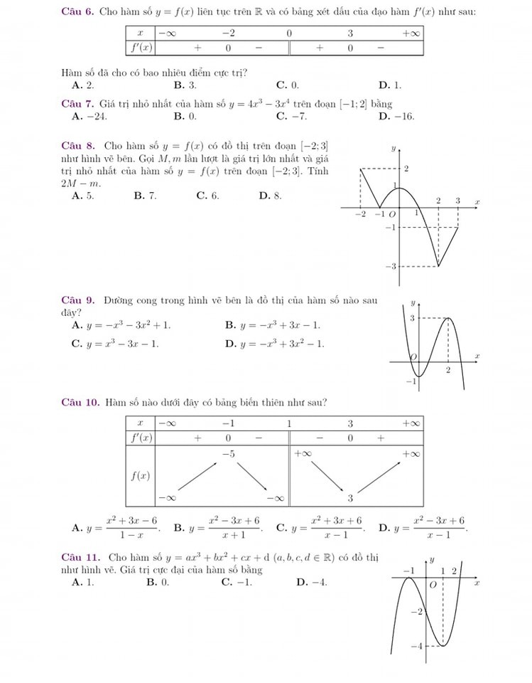 Đề kiểm tra giữa học kỳ 1 môn Toán 12 trường THCS & THPT Nguyễn Bỉnh Khiêm,Đề kiểm tra giữa học kỳ 1 môn Toán 12