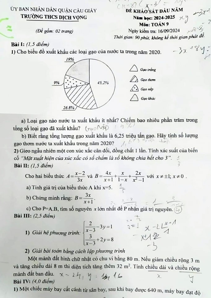 Đề khảo sát chất lượng đầu năm môn Toán 9 trường THCS Dịch Vọng,Đề khảo sát chất lượng đầu năm môn Toán 9