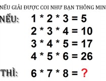 Nếu 1 * 2 * 3 = 5, 2 * 3 * 4 = 10, 3 * 4 * 5 = 17, 4 * 5 * 6 = 26, thì 6 * 7 * 8 = ?,đố vui IQ,đố vui iq có đáp án,đố vui hình ảnh