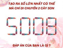 24 cây son được sắp xếp thành số 5.008. Bạn có thể tạo ra số lớn nhất nào mà chỉ di chuyển hai cây son?,đố vui IQ,đố vui iq có đáp án,đố vui hình ảnh