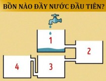 Nước chảy từ vòi vào bồn 1. Bồn nào sẽ đầy nước đầu tiên?,đố vui IQ,đố vui iq có đáp án,đố vui hình ảnh