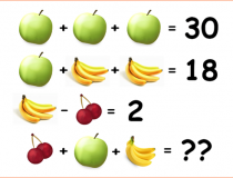 Tìm ra giá trị của mỗi quả và cho biết tổng của phép tính?,đố vui IQ,đố vui iq có đáp án,đố vui hình ảnh