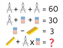 Tìm ra giá trị của các đồ vật và cho biết: Thước kẻ + Compa x Cục tẩy = ?,đố vui IQ,đố vui iq có đáp án,đố vui hình ảnh