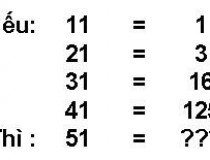 Nếu 11 = 1, 21 = 3, 31 = 16, 41 = 125. Thì 51 = ?,đố vui IQ,đố vui iq có đáp án,đố vui hình ảnh