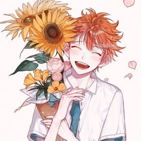 Anh chàng đẹp traii cầm hoa hướng dương rồi nở một nụ cười đen tối:))