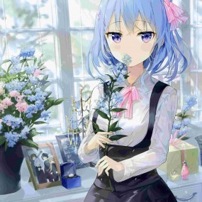 Anime girl blue/green hair