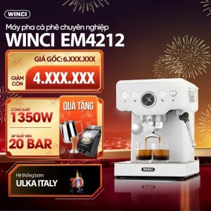 Máy Pha Cà Phê Espresso Winci EM4212 ( Giá đã bao gồm VAT ), Tay cầm 51 MM Pha Cafe Tự Động, Công Suất 1350w, Áp Suất 20Bar, tặng 1 gói cafe , 1 Tamper 51 mm 1 Ca inox