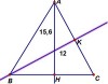 Ta có AH.BC=BK.AC=2SABC<br /><=>15,6.BC=12.AC<br /><=>BC/AC=12/15,6 =10/13<br />Ta cũng có cos C =KC/BC=HC/AC<br />-->KC/HC=BC/AC=10/13<br />Vì tam giác ABC cân ở A nên đường cao AH cũng là đường trung tuyến --> BC=2HC<br />-->KC/2HC=10/13.2=10/26=5/13<br />-->KC/BC=5/13<br />-->cos C=5/13<br />Ta luôn có sin^2 C +cos ^2 C=1 <=> sin^2 C+25/169 =1 <=>sin^2 C=144/169 <=>sin C= 12/13<br />Vì sin C=12/13 nên BK/BC=12/13 mà BK=12cm nên BC =13cm