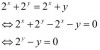 +y=0 thay vào không là nghiệm<br />+<em>y</em>∈(0;1) thì 2<em>^y</em>>1><em>y</em> nên không có nghiệm y thuộc (0;1)<br />+Xét <em>f</em>(<em>y</em>)=2<em>^y</em>−<em>y</em> với <em>y</em>∈[1;+∞)<br />f(y) liên tục trên [1;+∞) và có <em>f</em>′(<em>y</em>)=2<em>^y</em>.<em>l</em><em>n</em>2−1>0 với <em>y</em>∈(1;+∞)<br />vậy f(y) đồng biến trên [1;+∞)<br />suy ra <em>f</em>(y)≥<em>f</em>(1)=1>0<br />vậy pt đã cho vô nghiệm